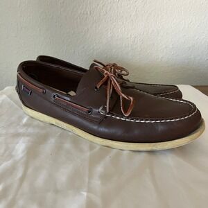 Sebago Docksides Boat Shoes Mens Brown Leather Lace Up Classic Loafers Size 14